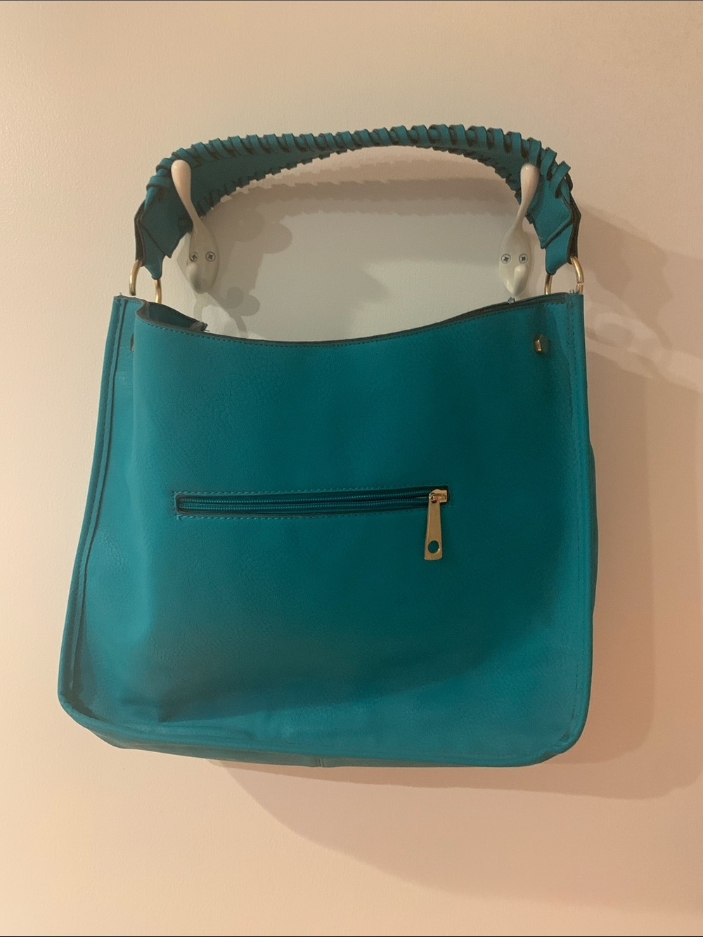 Yoki Teal Braided-Handle Shoulder Bag